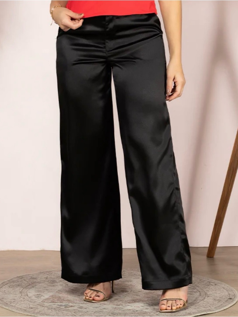 Satin Wide-Leg Black Pants